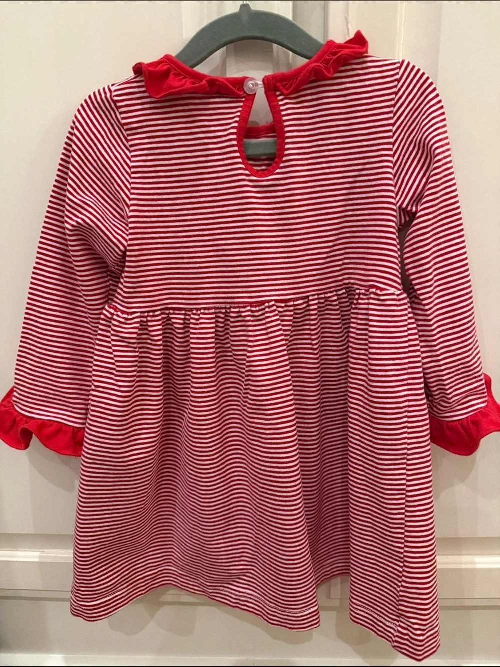 Stitchy Fish Red Striped Christmas Knit Dress with Santa & Cookies Appliqué